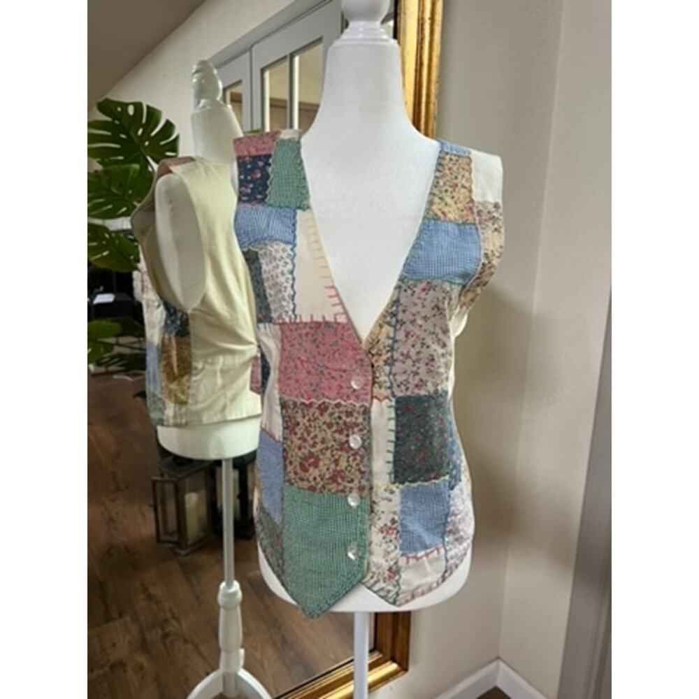 Vintage Patchwork Women's Vest Susan Bristol Sz M Cottage Core Grandmacore